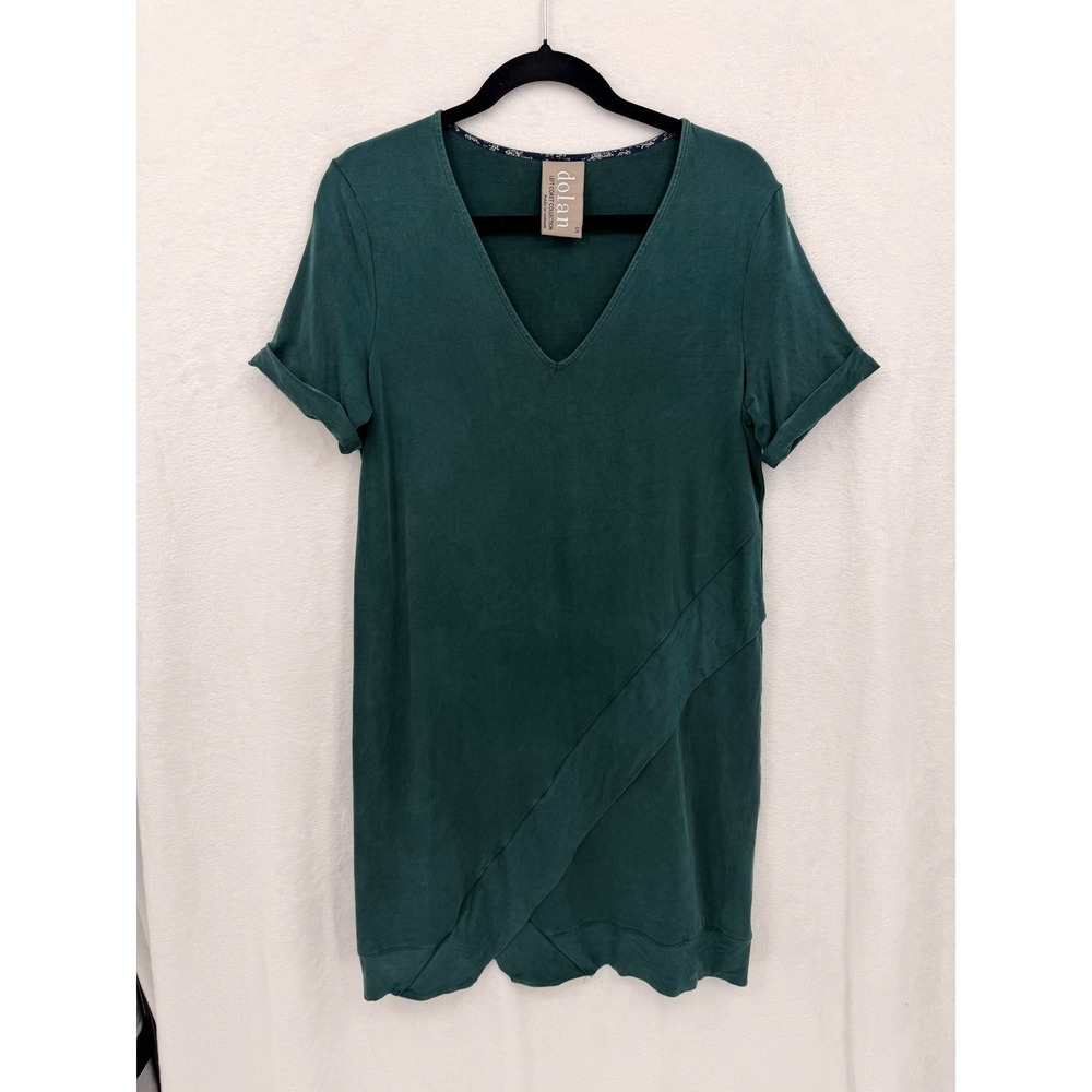 Dolan Left Coast Collection Green Cupro V-Neck Faux Wrap T-Shirt Dress Small